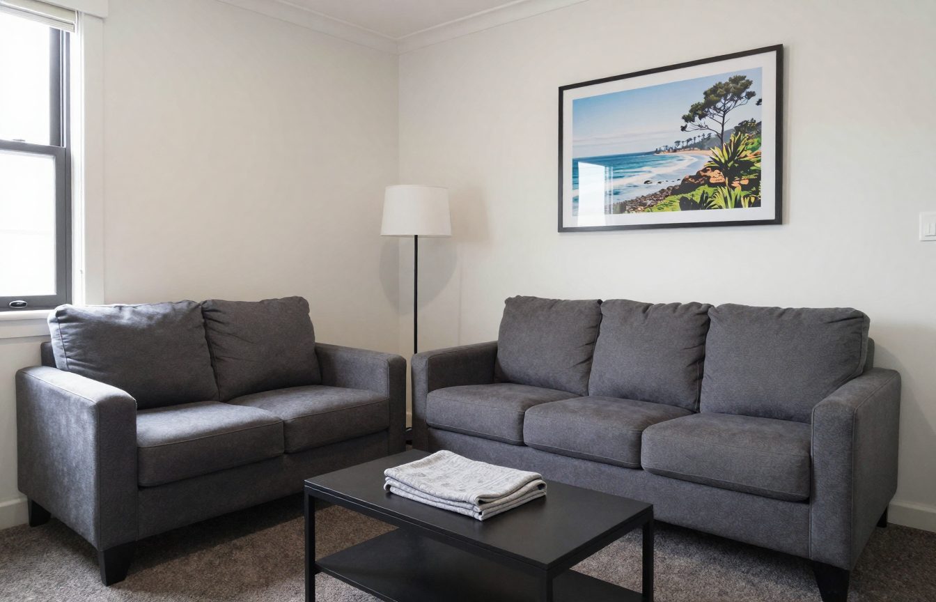 A small living room in a Newcastle terrace set up for guests